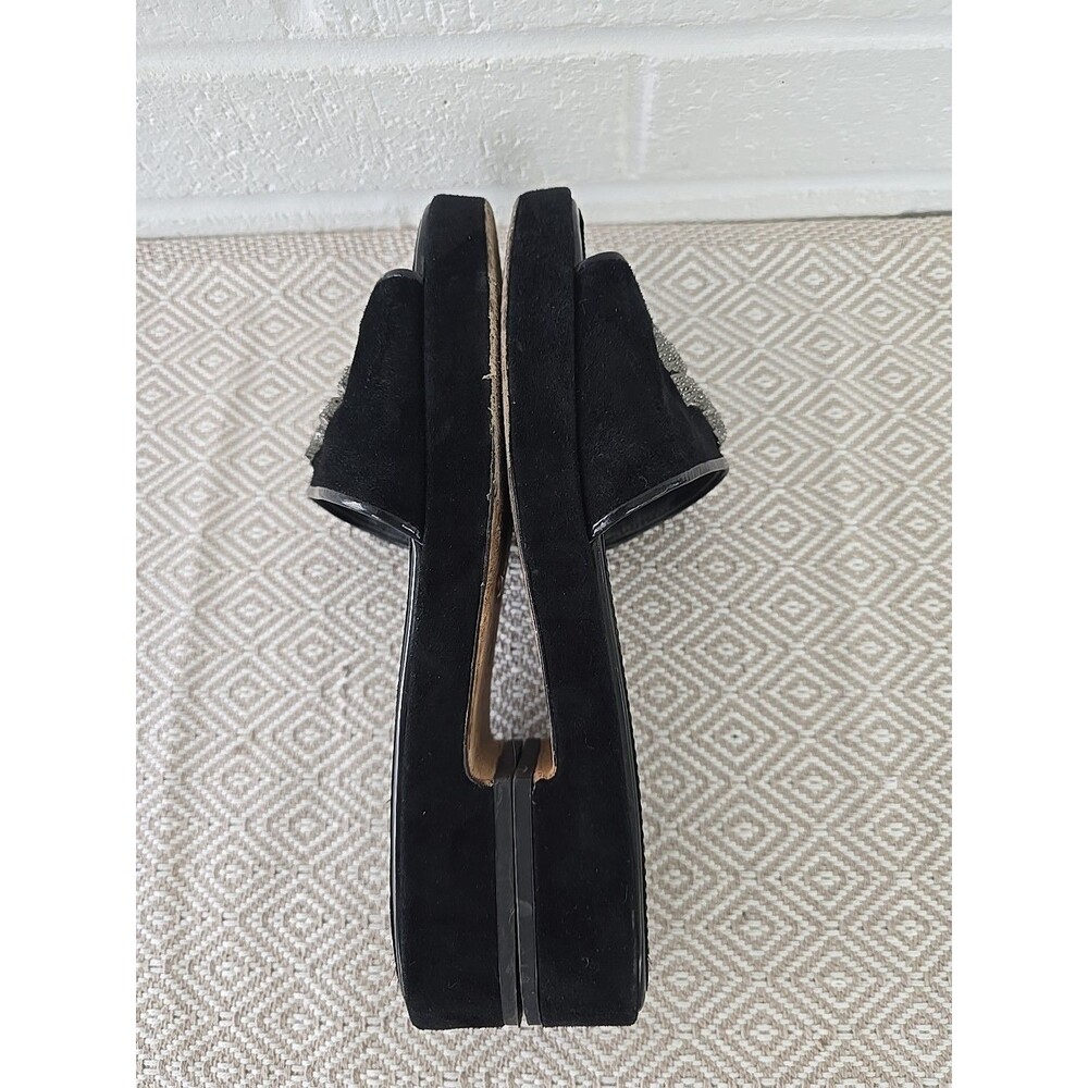 Tory Burch Eleanor Pavé Slide Sandals in Black Suede Crystal Embellished Logos 9 - Picture 12 of 13